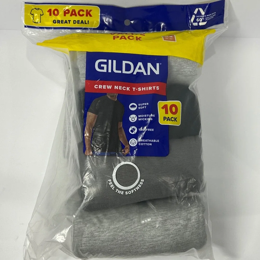 Gildan Mens Crew Neck‎ T-Shirts 10 Pack Multi Color New Medium Grays Blacks